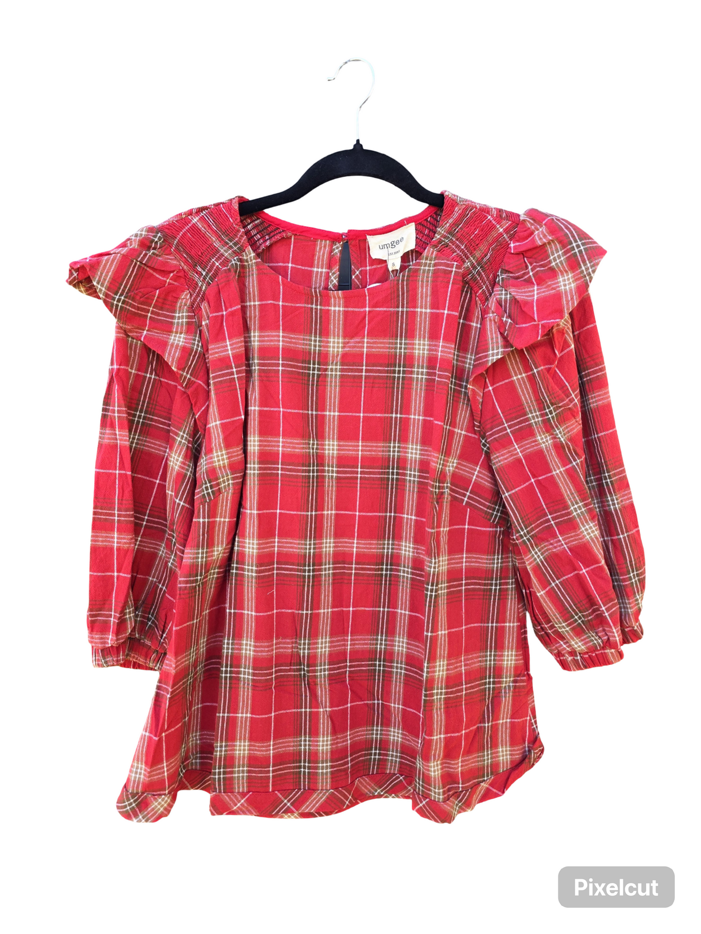 PLAID RUFFLE BLOUSE