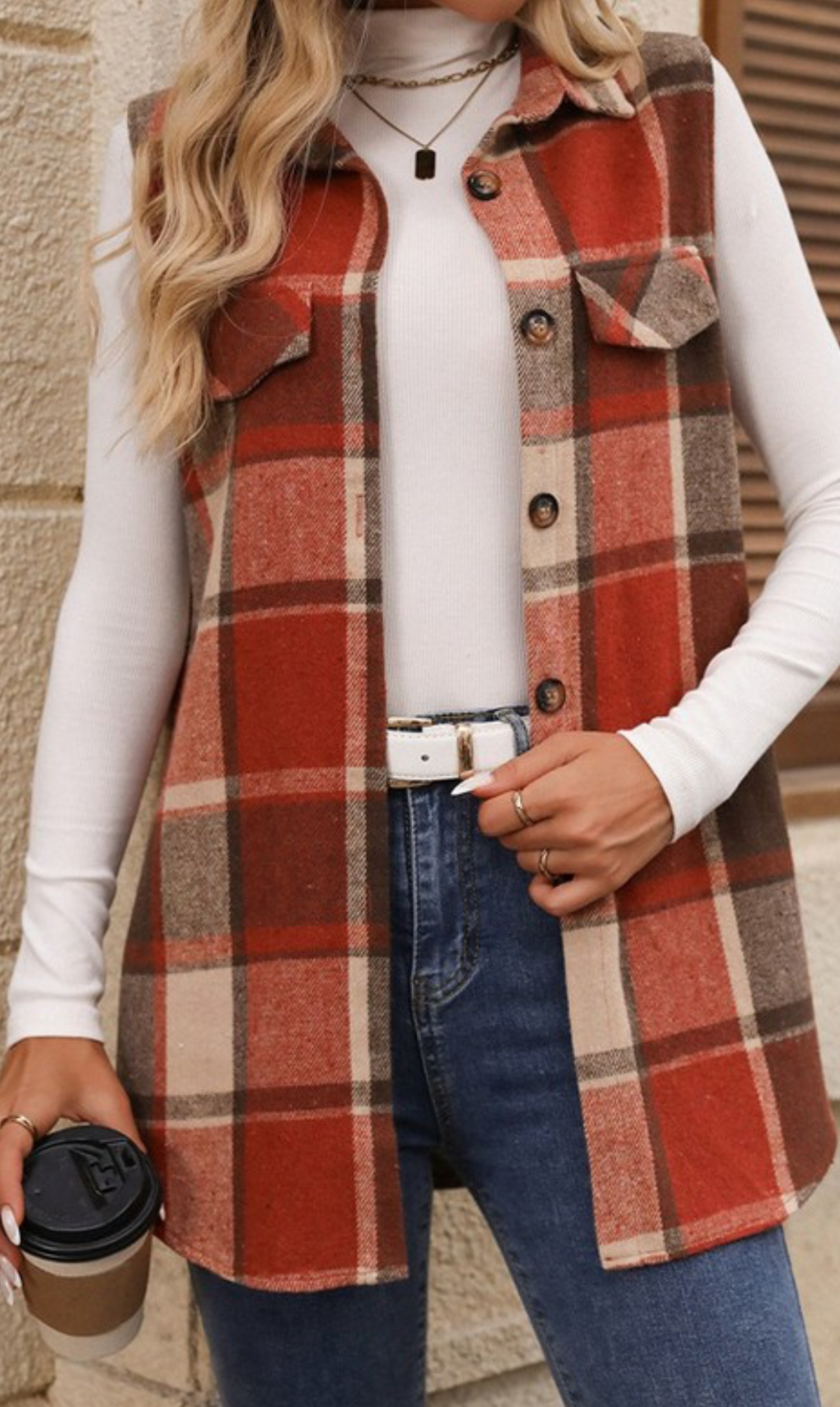 PLAID SLEEVELESS VEST