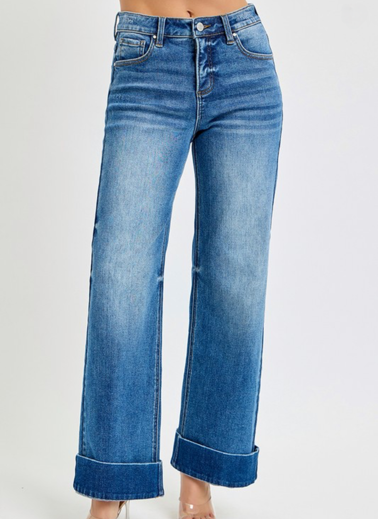 RISEN CLASSIC CUFFED WIDE LEG JEANS PLUS
