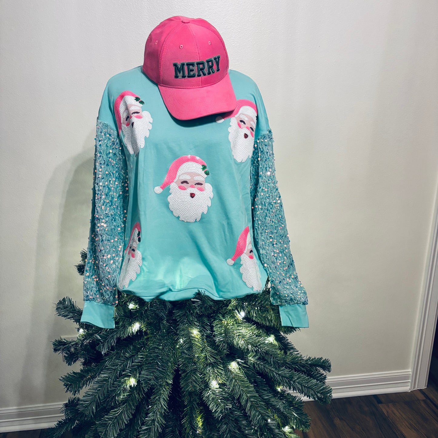 TEAL SANTA SPARKLE SWEATSHIRT