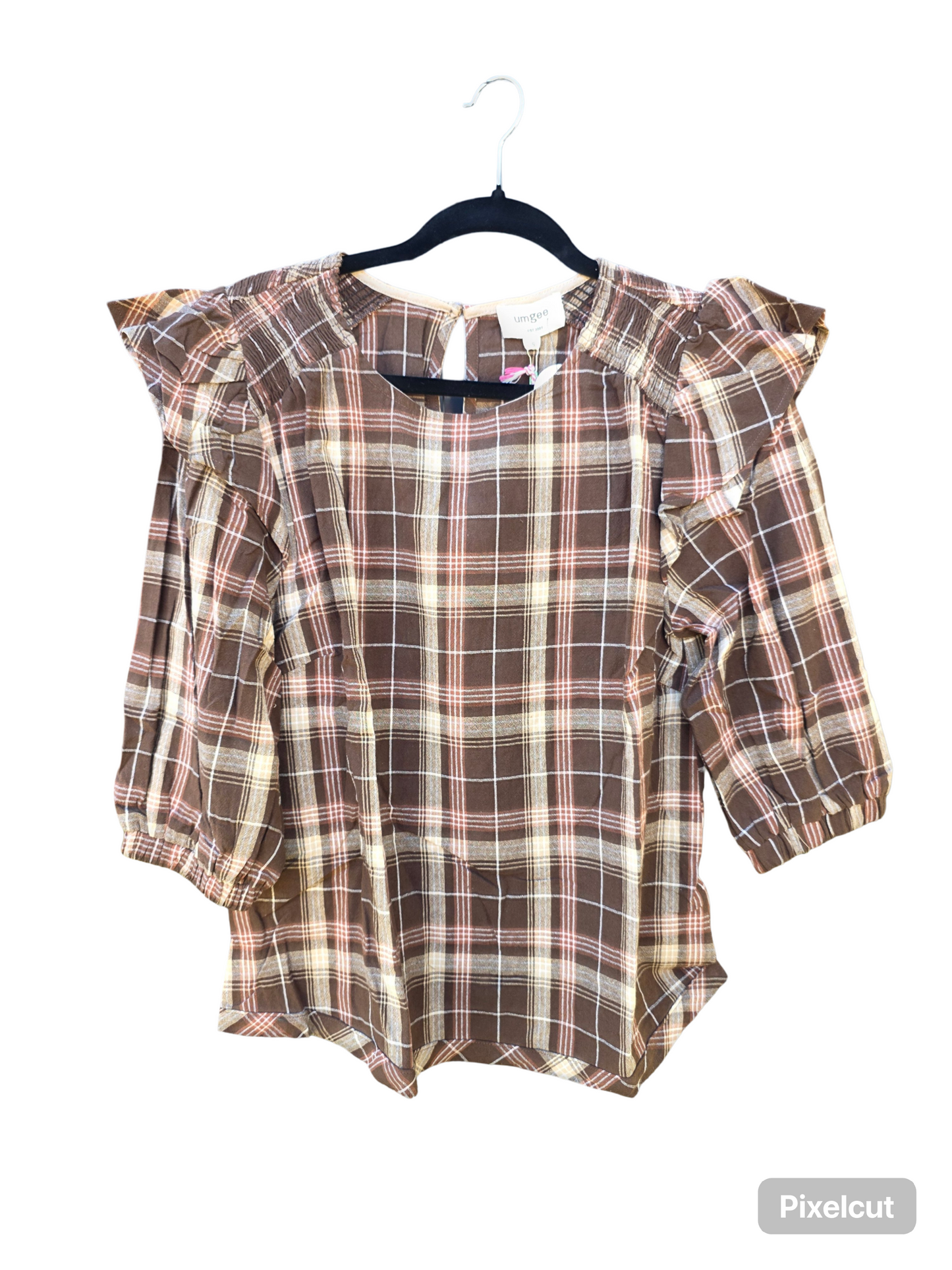 PLAID RUFFLE BLOUSE