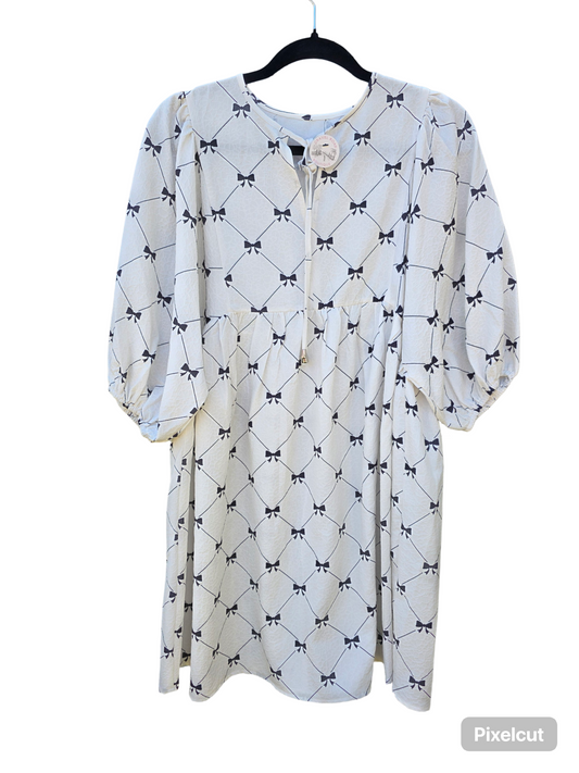 BOW DRESS WITH BALLOON SLEEVES