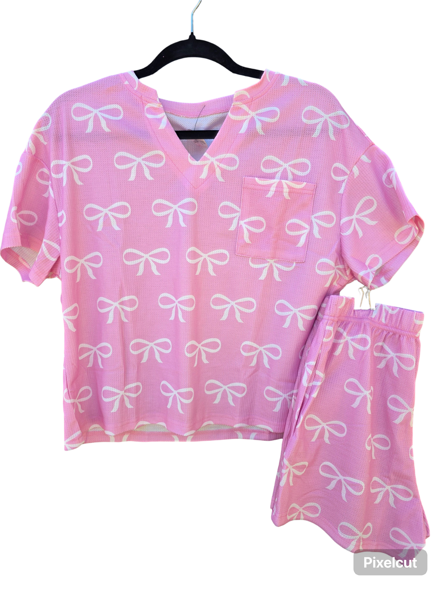 PINK BOW LOUNGE SHORT SET