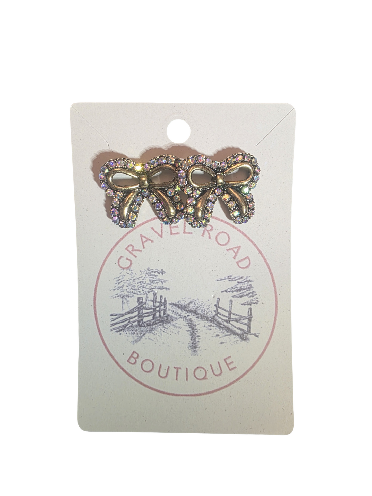 IRIDESCENT JEWELED BOW STUD EARRINGS