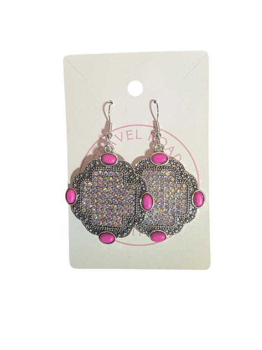 RADIANT STONE MEDALLION DANGLE EARRINGS