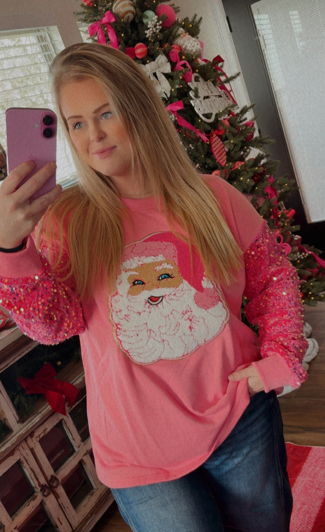PINK SANTA SPARKLE SWEATSHIRT